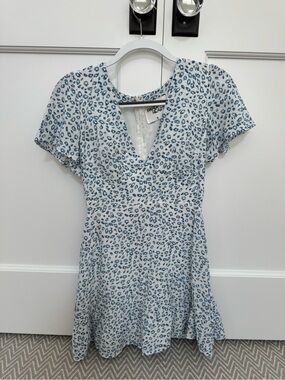 Paper Heart Blue Leopard Print V-Neck Mini Dress